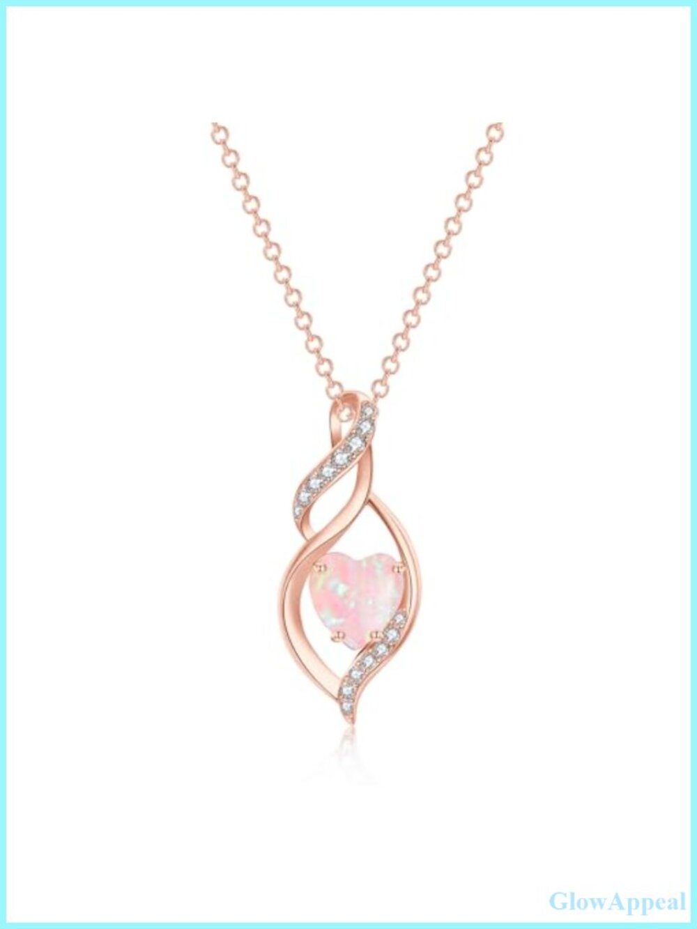 Opal Heart Pendant Necklace 14K Rose Gold Plated Dainty Gift for Women
